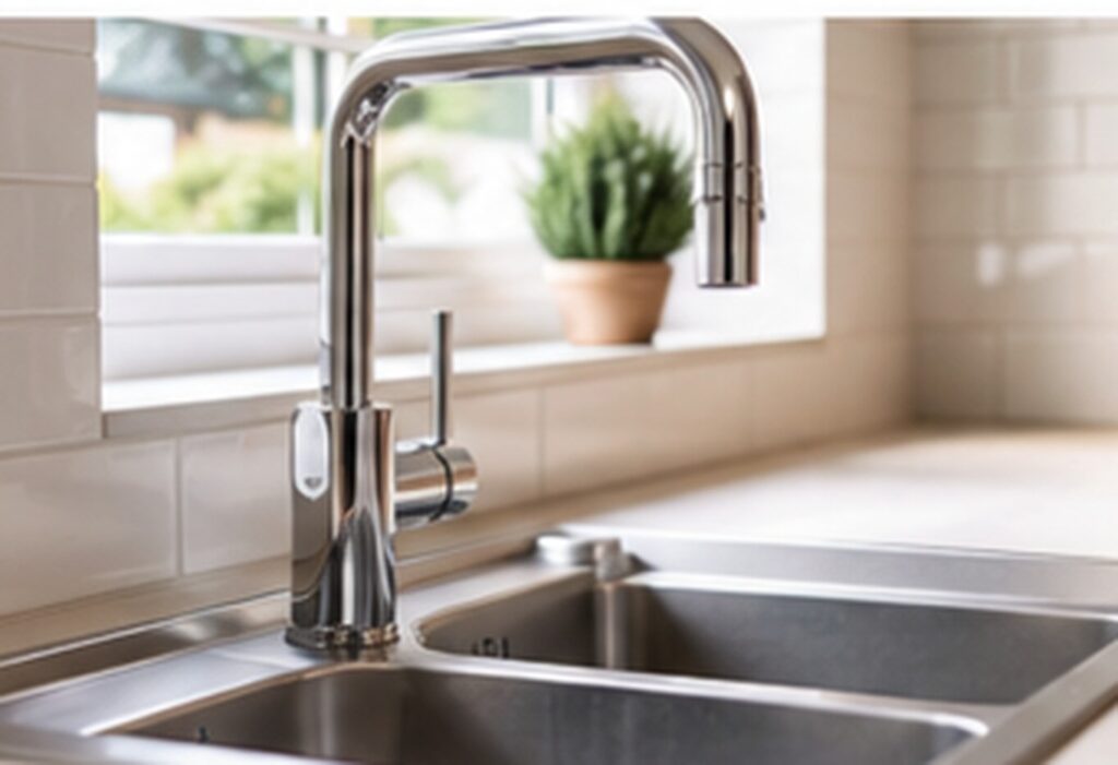New kitchen sink and tap being installed and sealed by a professional fitter